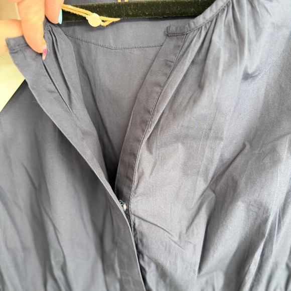 Quince 100% Organic Cotton Poplin Tiered Maxi Dress Women's L Navy Smocked Boho - Picture 9 of 14